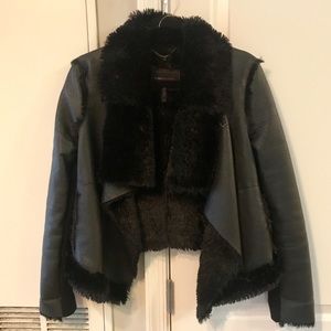 BCBG Black Faux Shearling Draped Jacket!
